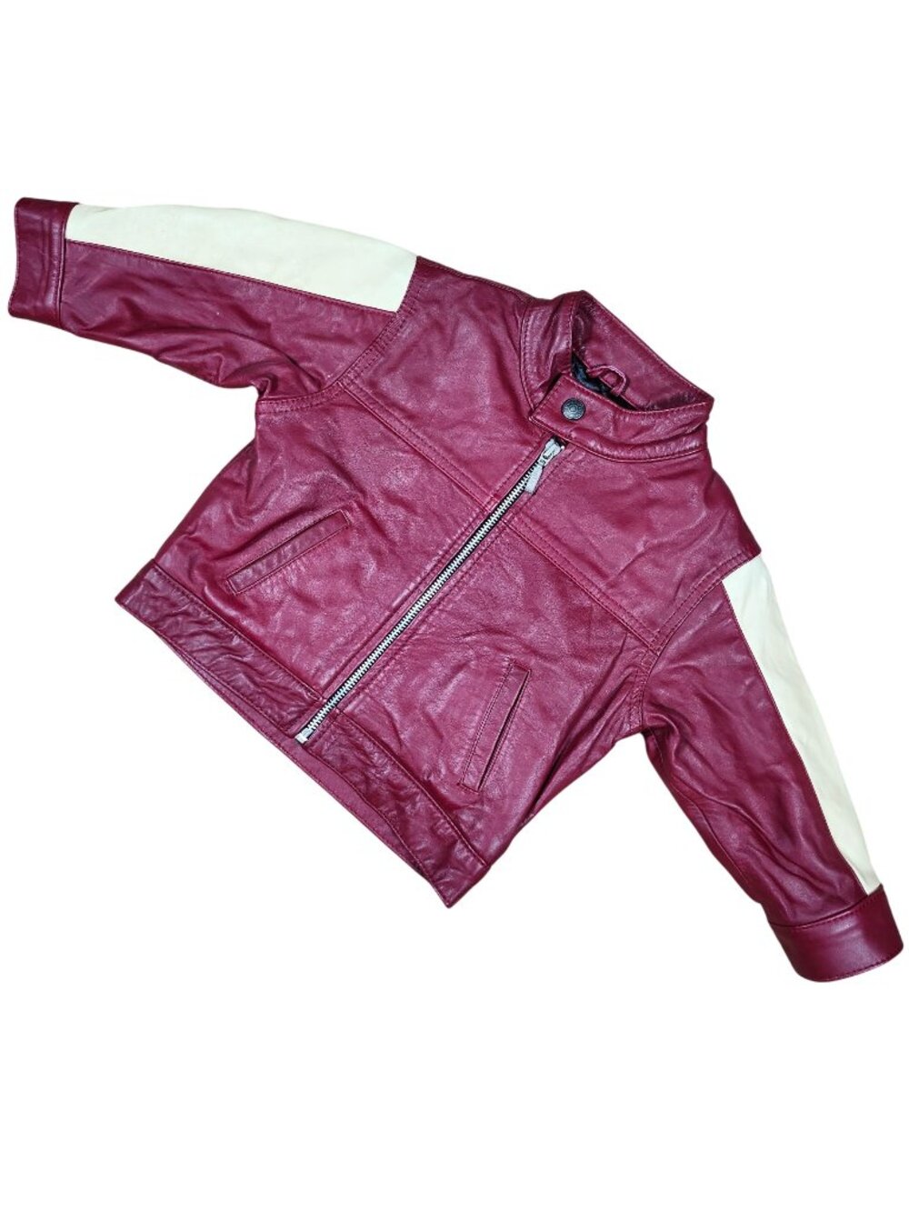 Levi Strauss Leather Jacket Toddler 2 Year Quilted Satin Lining Burgundy Cream